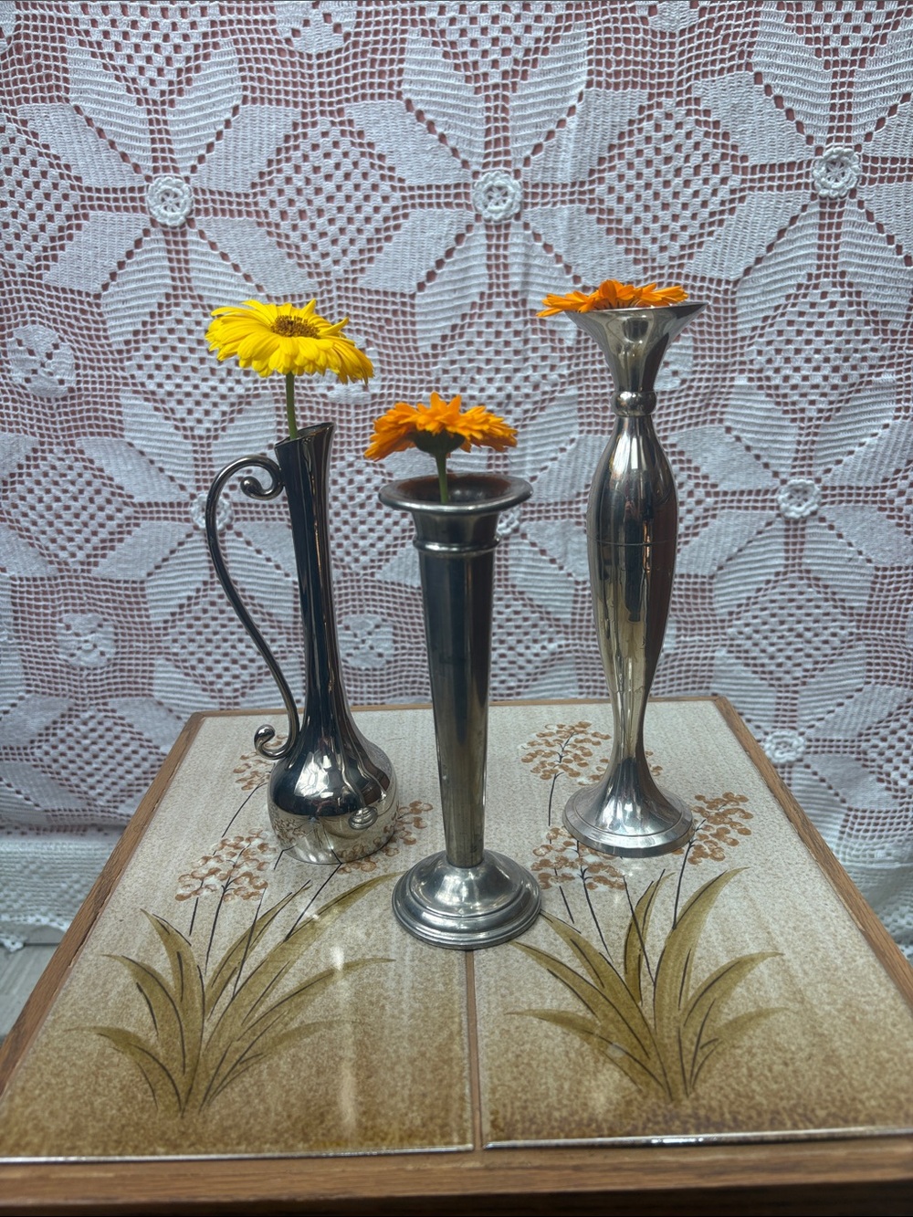 Set of 3 Vintage Silver-Tone Bud Vases